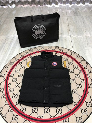 Canada Goose Black Quilted Puffer Vest with Red Logo Badge