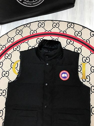 Canada Goose Black Quilted Puffer Vest with Red Logo Badge