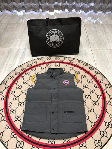 Canada Goose Charcoal Gray Quilted Puffer Vest with Red Logo Badge