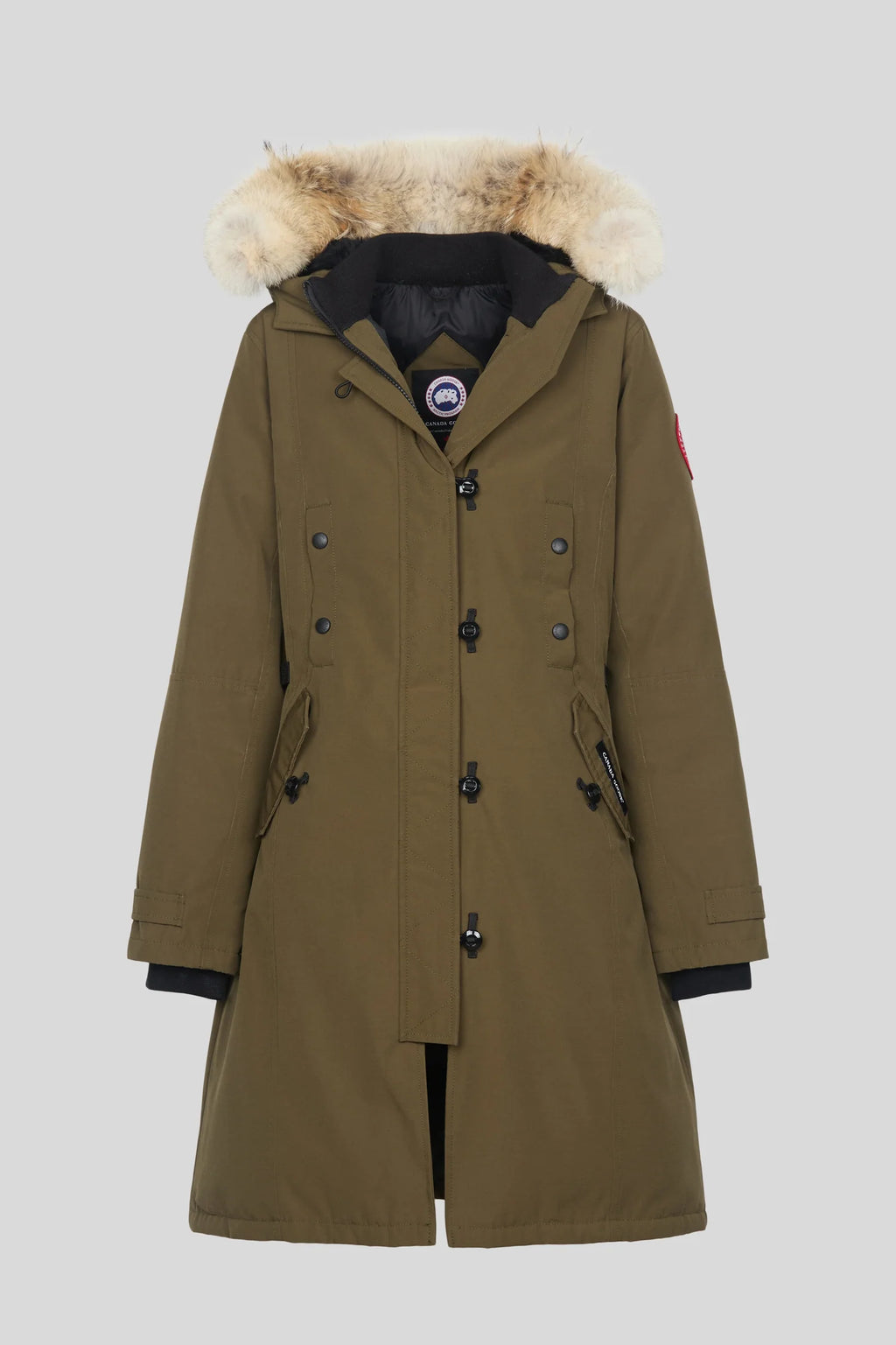 Canada Goose Olive Green Long Hooded Parka with Plush Trim